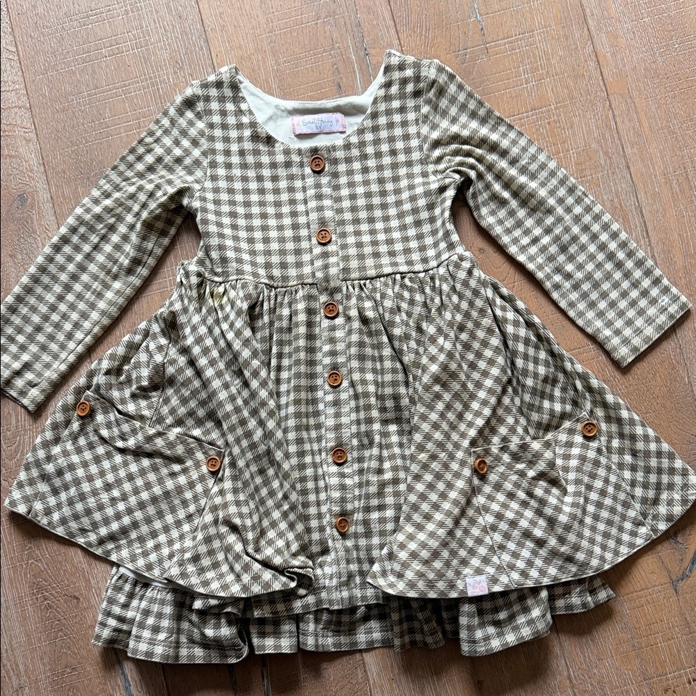 SweetHoney Brown Checkered Kids Dress